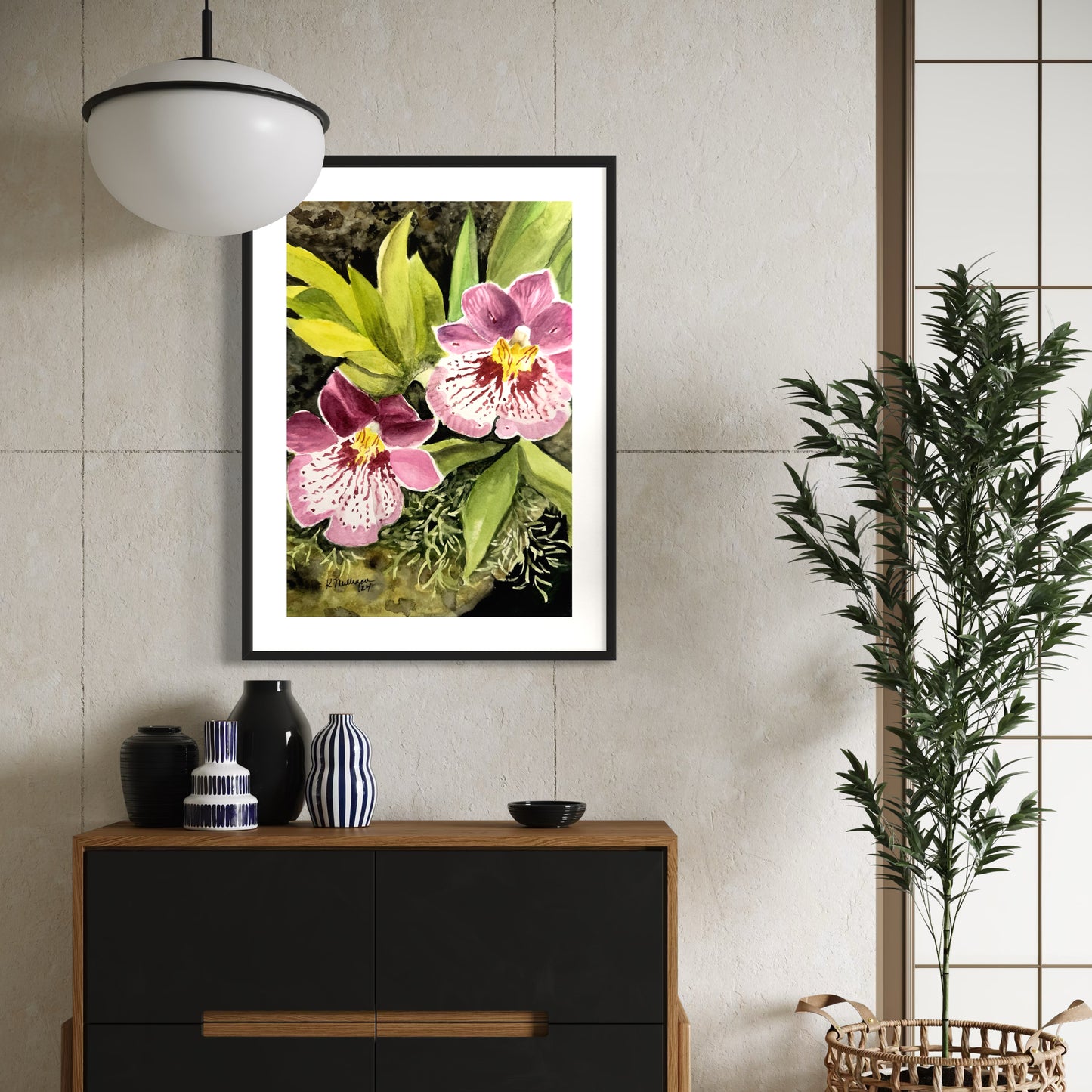 Original Watercolor of Pink and White Orchids