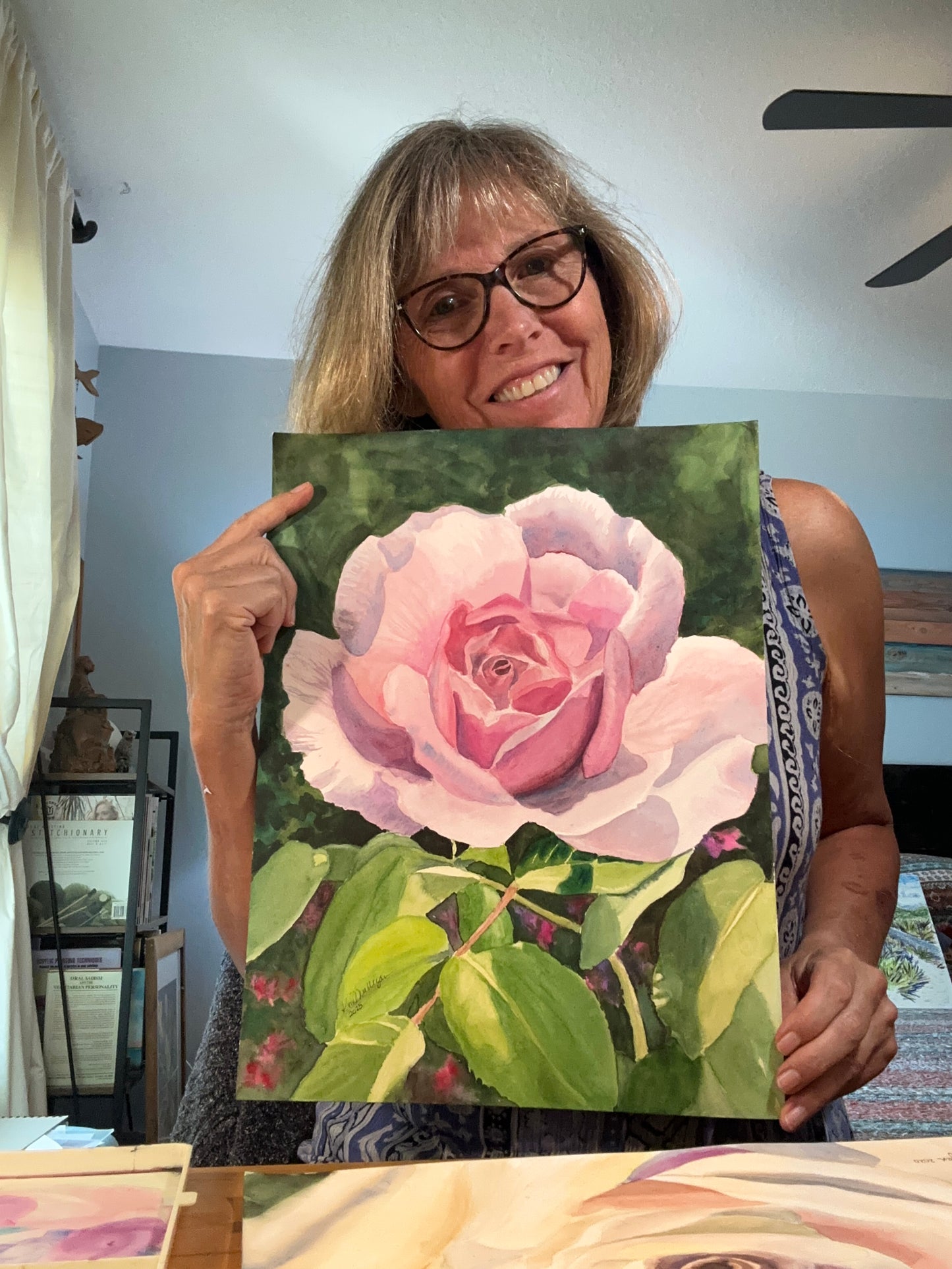 Pink Rose Original Watercolor Painting - 12x16"
