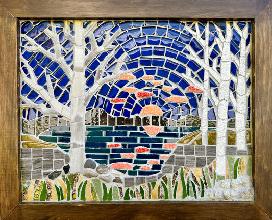 Handcrafted Mosaic Landscape Wall Art with Lake & Trees