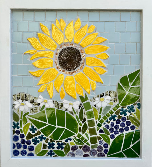 Handcrafted Mosaic Sunflower with Goldfinch Wall Art