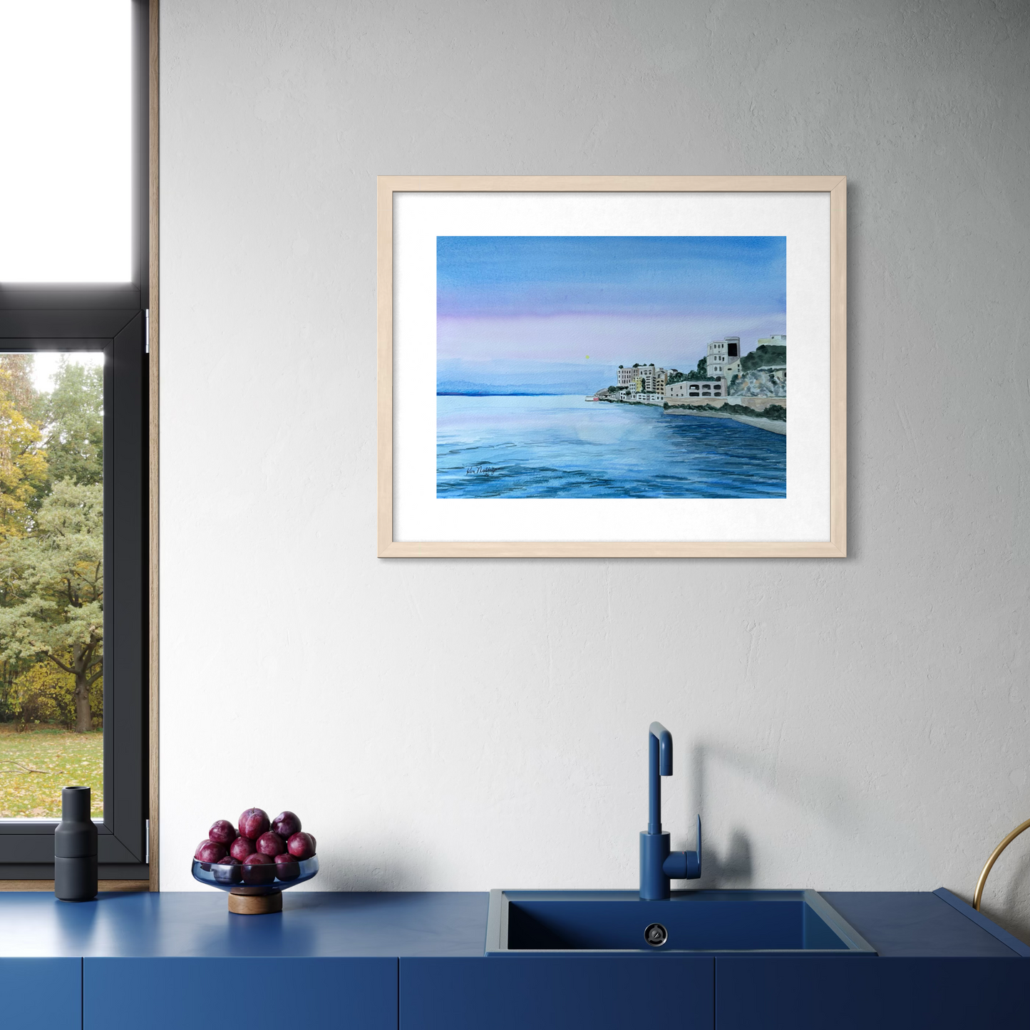 Monaco Morning Seascape Watercolor Original Watercolor Painting -12x16"
