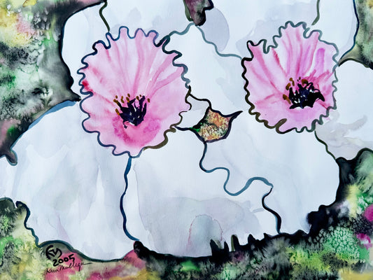 Abstract Pink and White Flowers Original Watercolor Painting