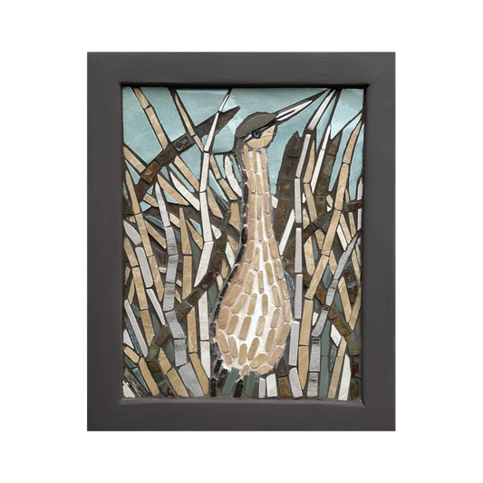 Wildlife Bird Mosaic – American Bittern, Neutral Nature Wall Art, Handmade Tile Design- 13x16.6"