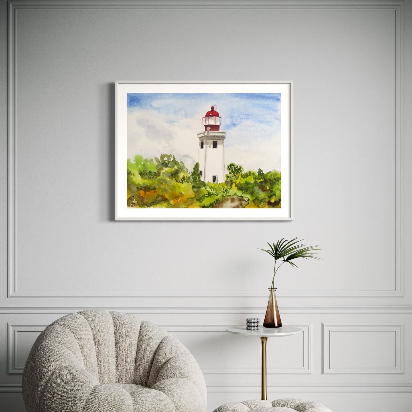 Print of Alfanzina Lighthouse in Lagos Portugal Watercolor Painting