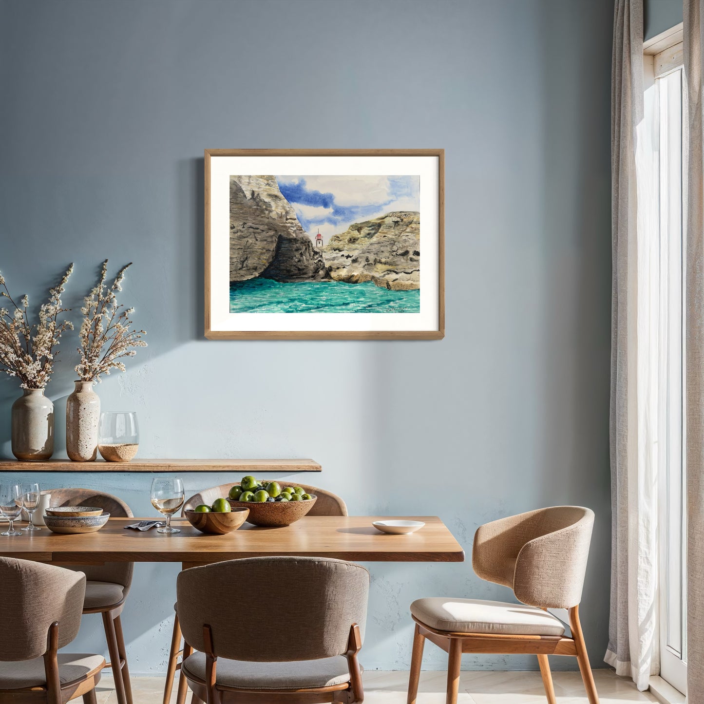 Benagil Caves and Alfanzina Lighthouse in Lagos Portugal Original Watercolor - 12x16"