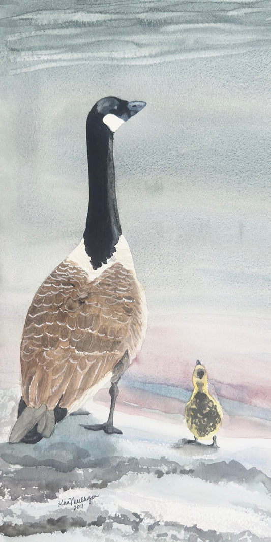Canada Goose with Gosling Original Watercolor Painting