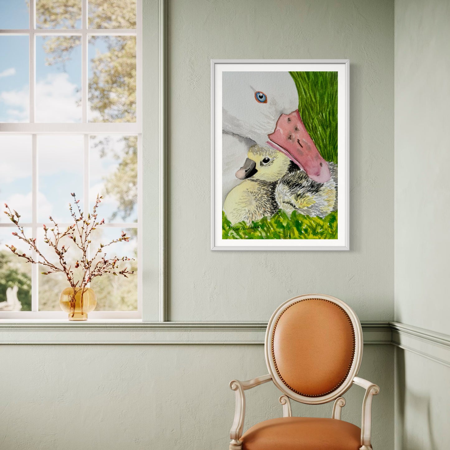 Mother Duck and Duckling Original Watercolor Painting