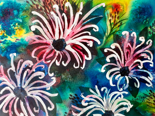 Abstract White Flowers Original Watercolor