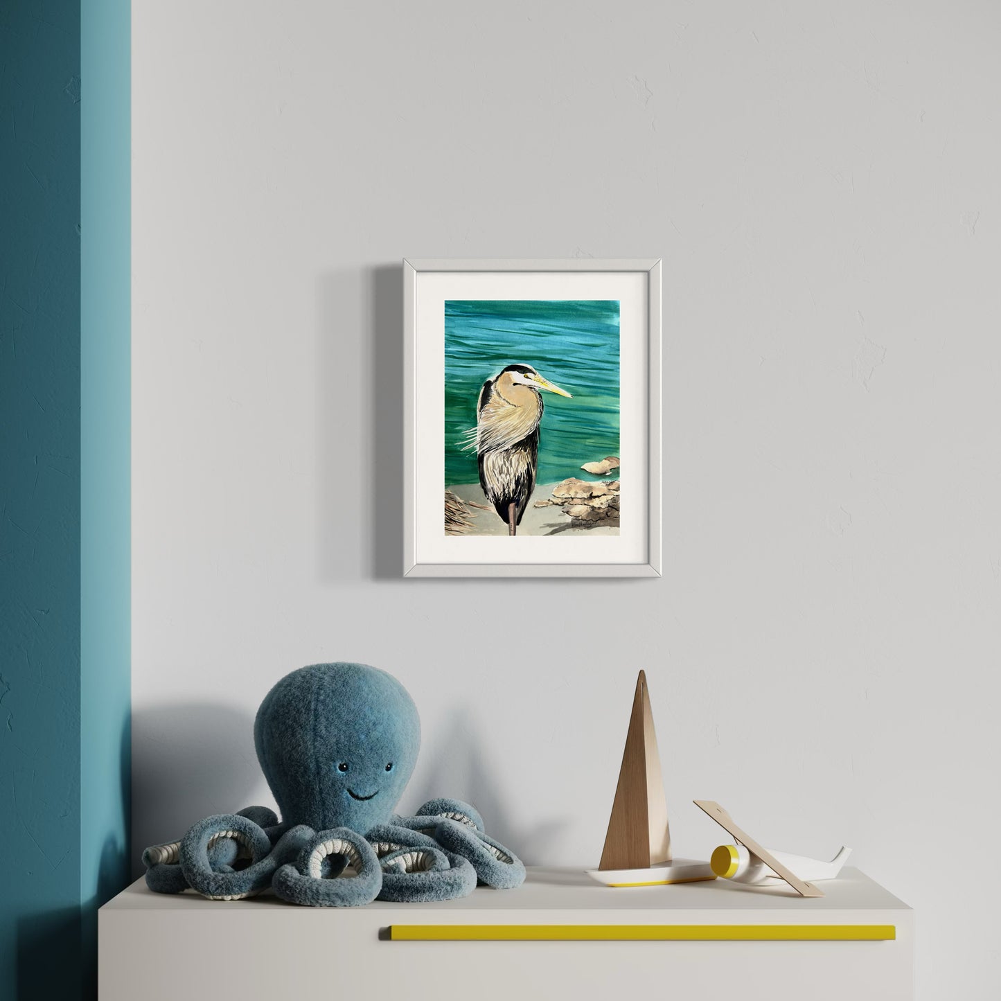 Print of Great Blue Heron Watercolor Painting