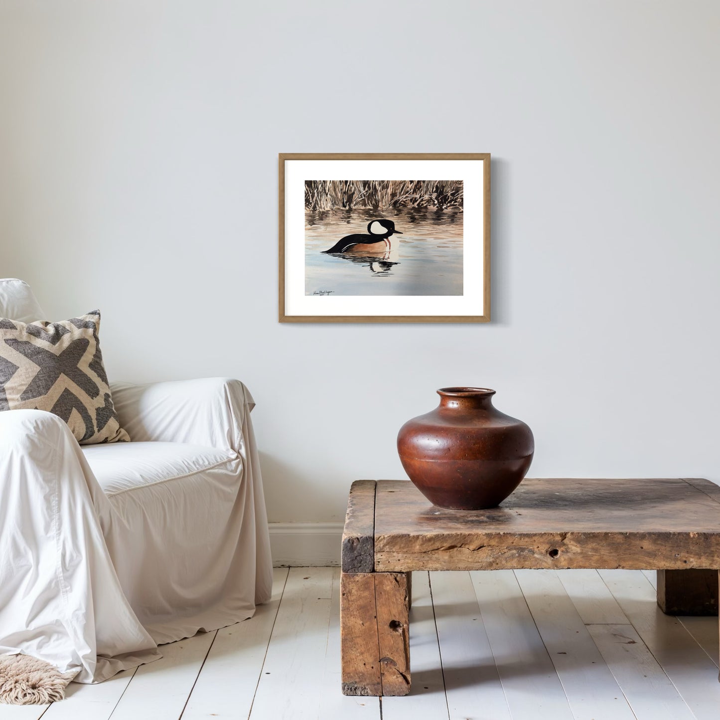 Hooded Merganser Original Watercolor Painting