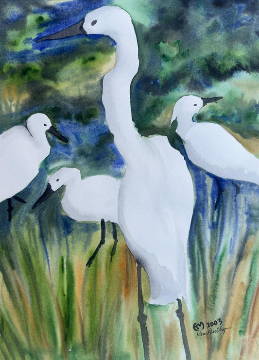 White Egrets Original Watercolor Painting