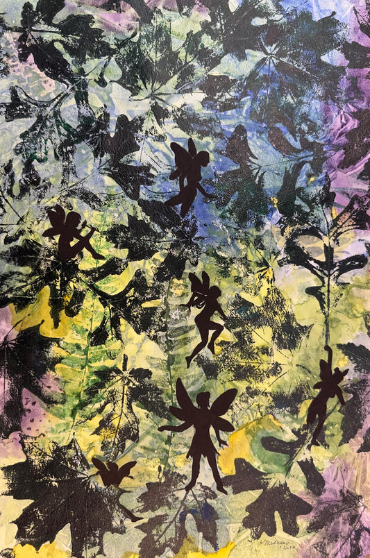 Fairies Among the Leaves Original Mixed Media Painting
