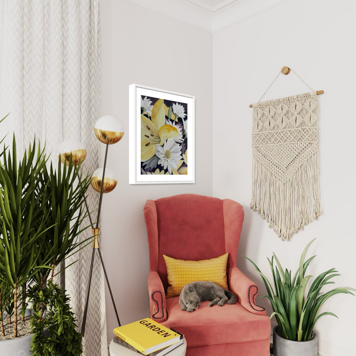 Print of Lilies and Daisies Watercolor Painting