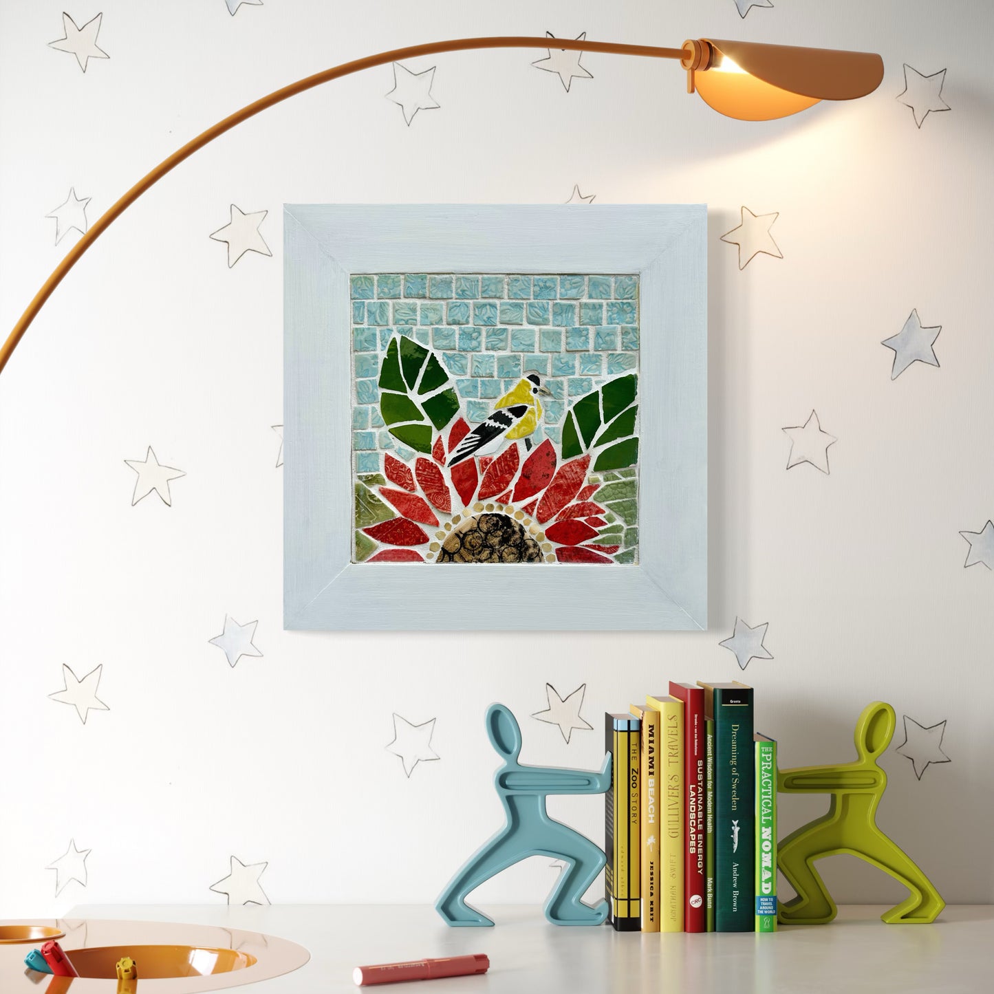 Handcrafted Mosaic Sunflower and Goldfinch Wall Art