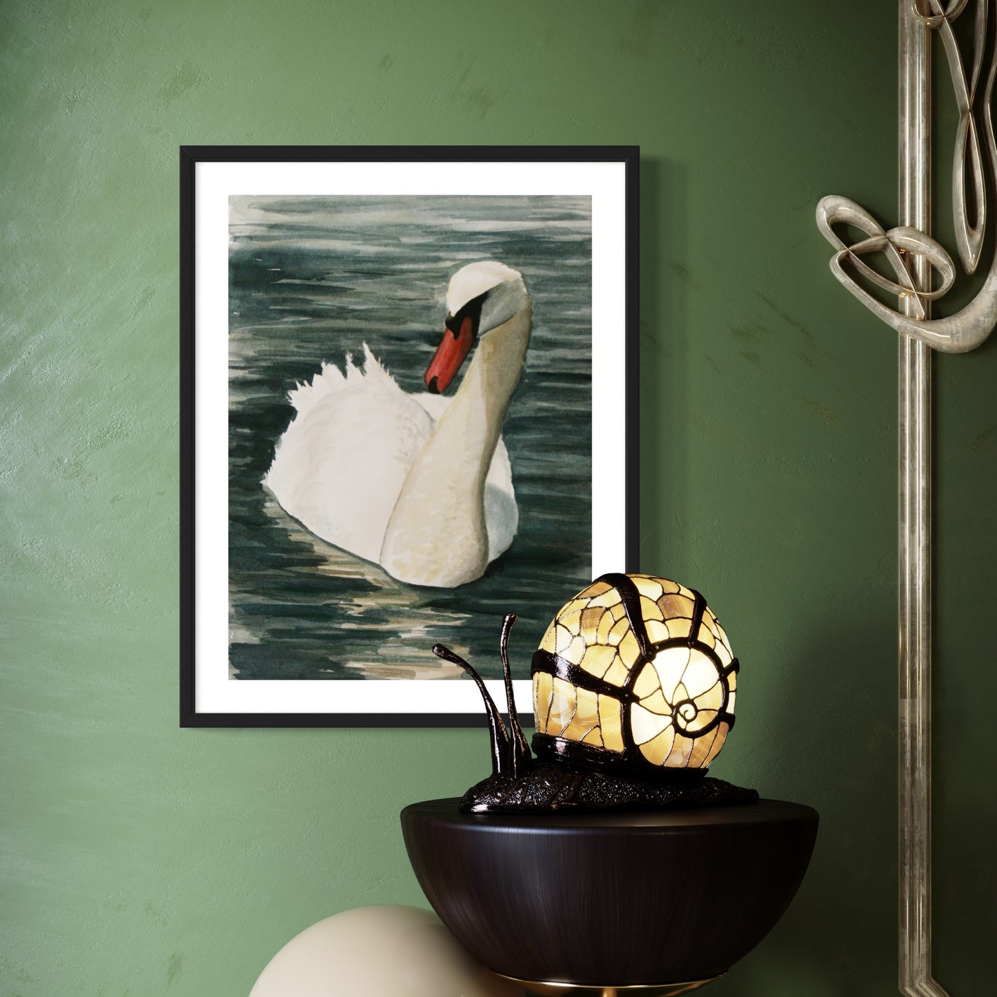 Print of a Mute Swan Watercolor Painting