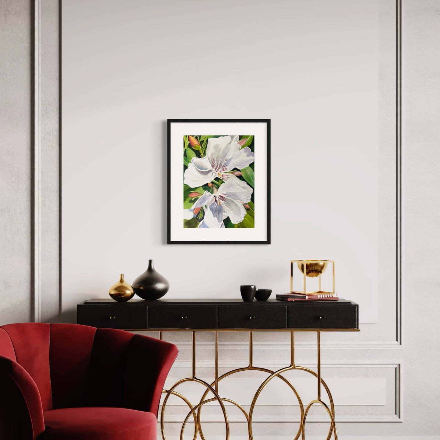 White Oleander Flower Original Watercolor Painting