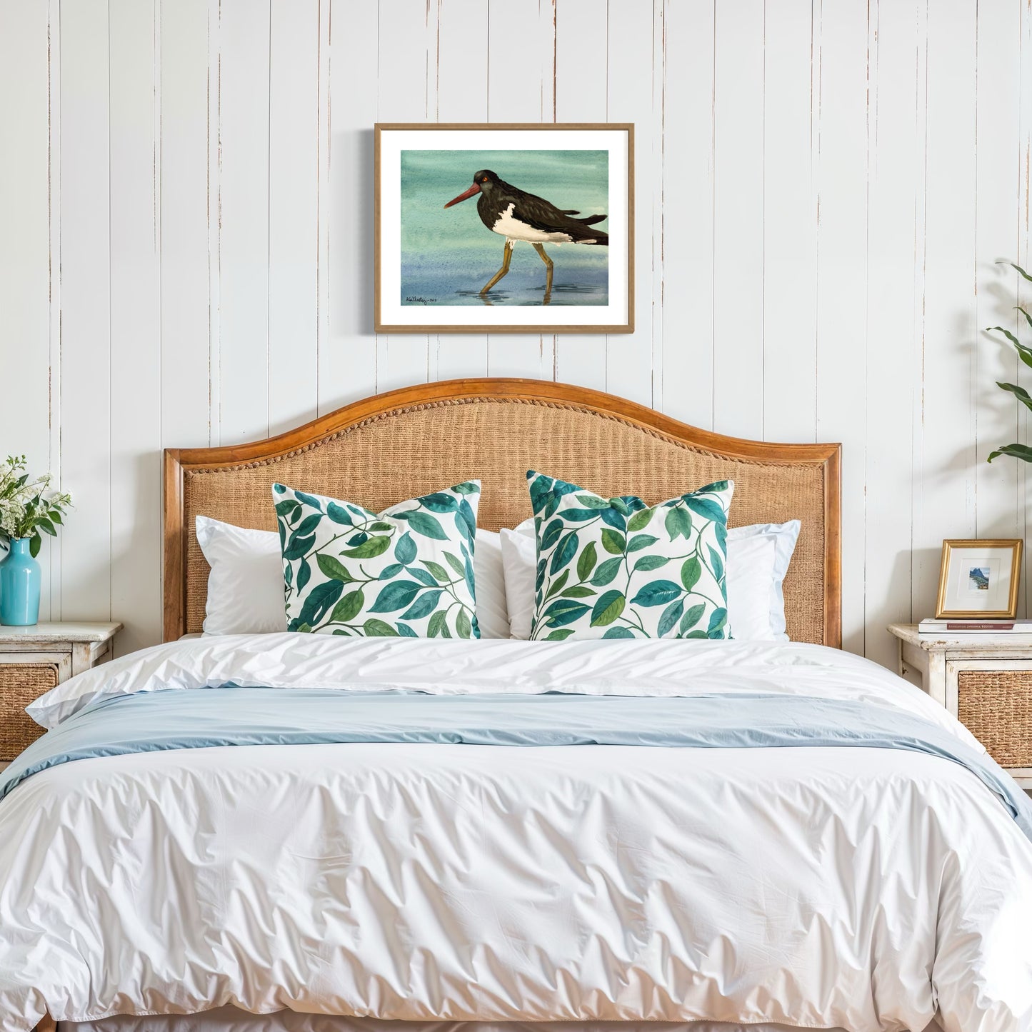 Print of Oyster Catcher Wading Watercolor Painting