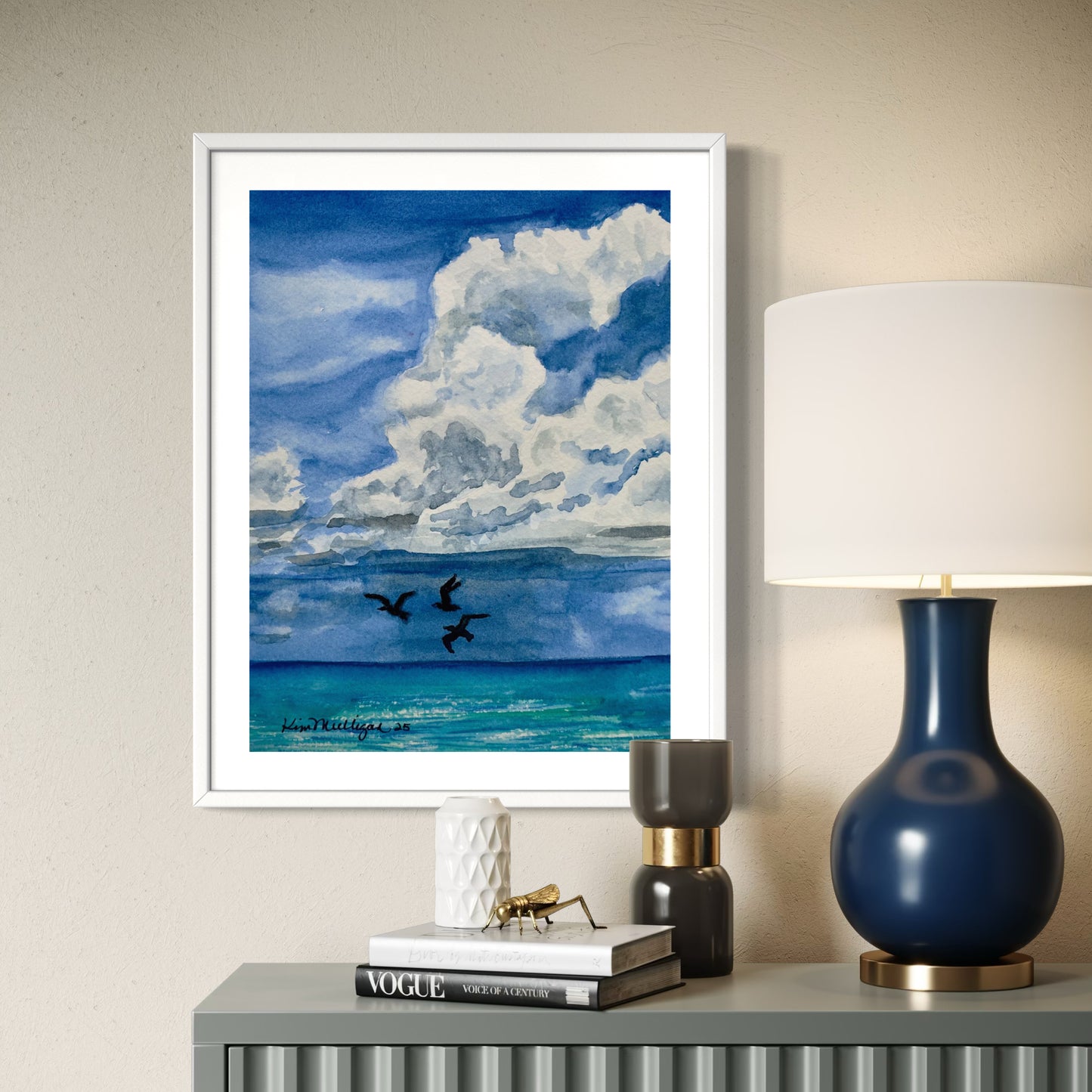 Seascape with Gulls Original Watercolor Painting - 5x7"
