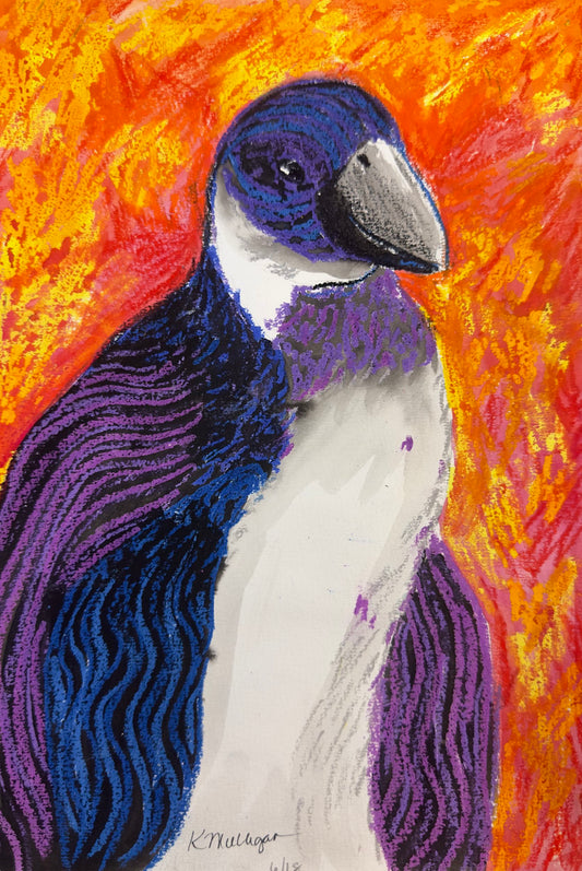 Penguin Abstract Art Original Mixed Media Painting