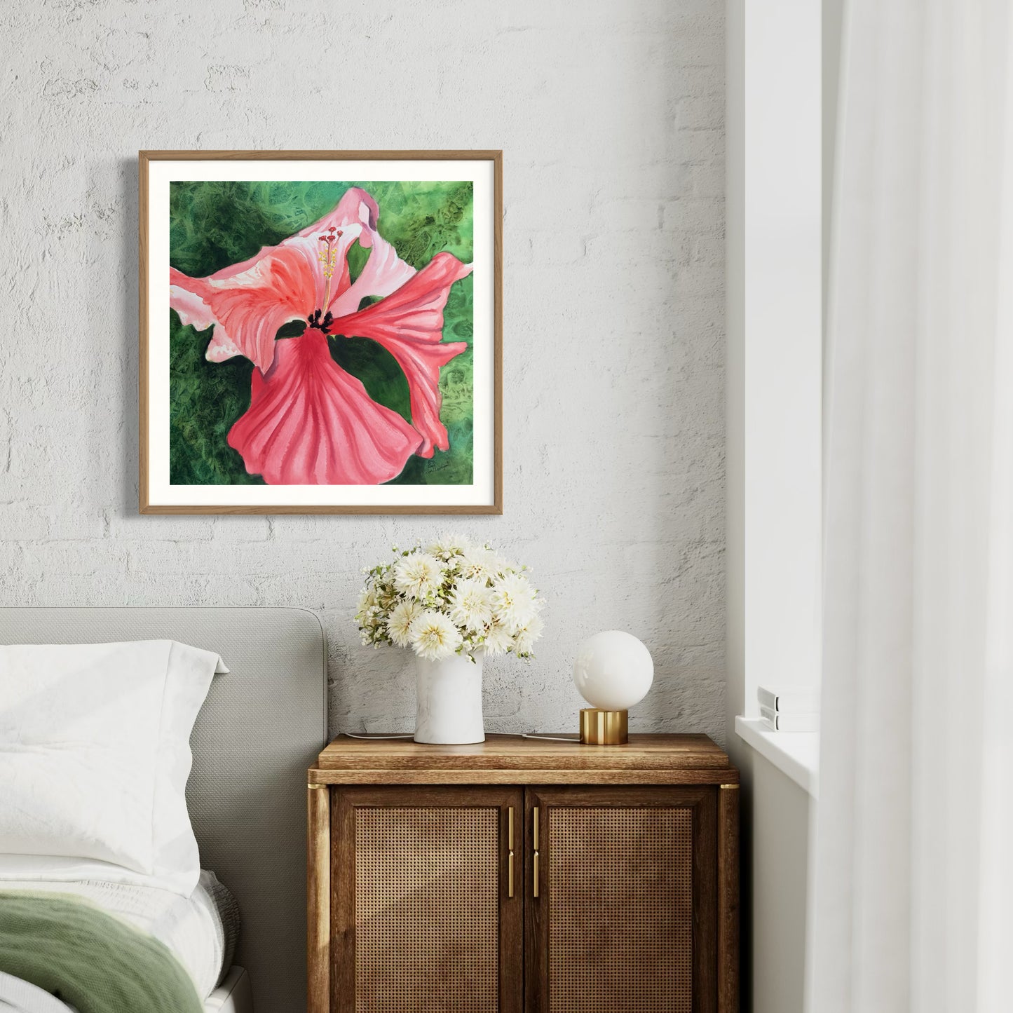 Pink Hibiscus Flower Original Watercolor Painting