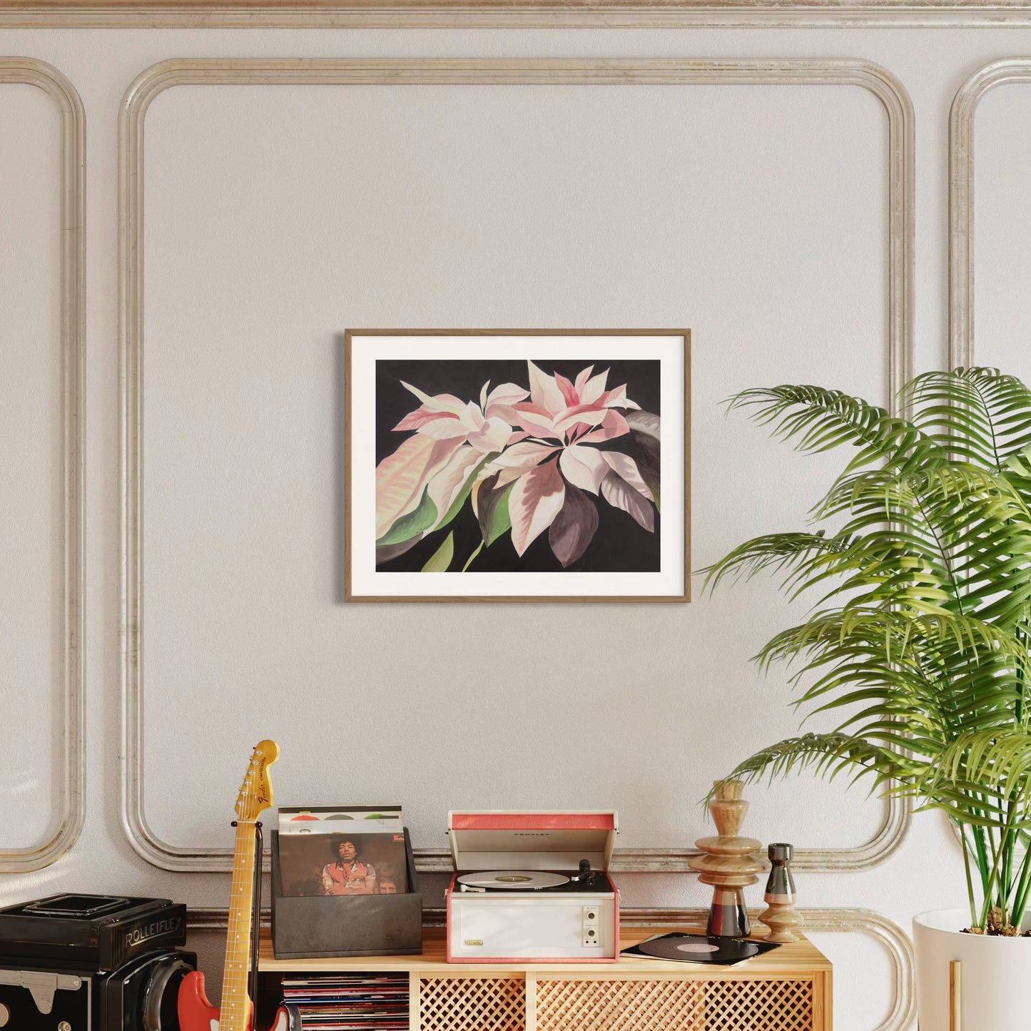 Print of Pink Poinsettia Watercolor Painting