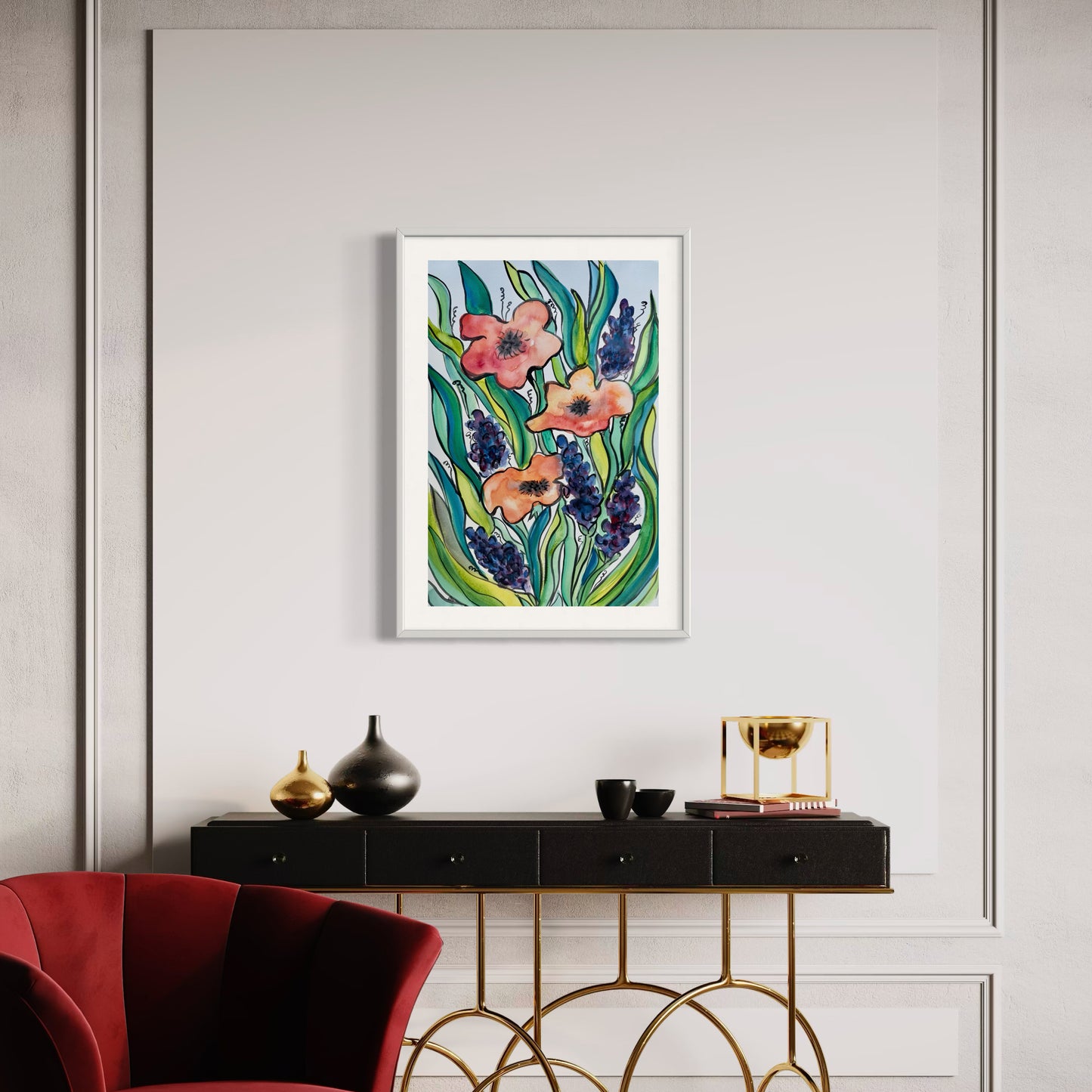 Abstract Poppies Original Watercolor Painting