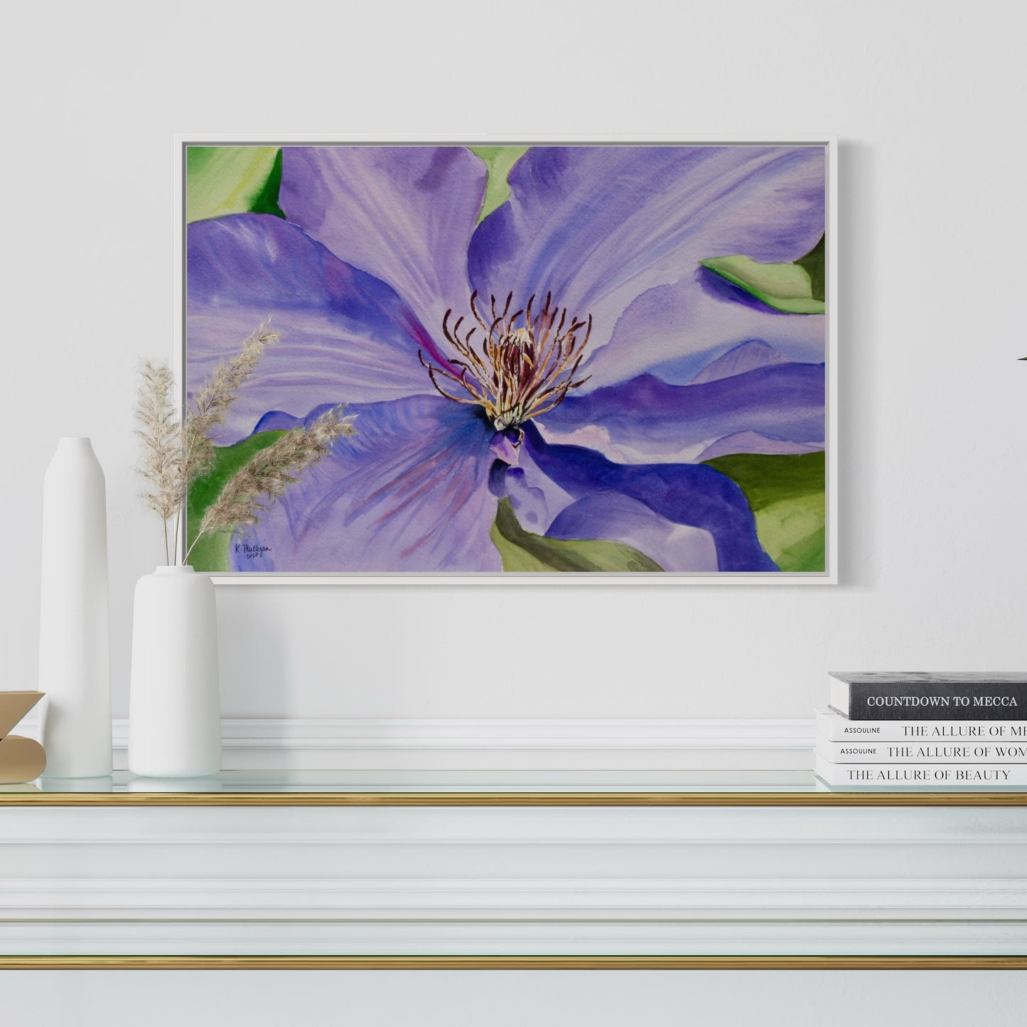 Purple Clematis Original Watercolor Painting
