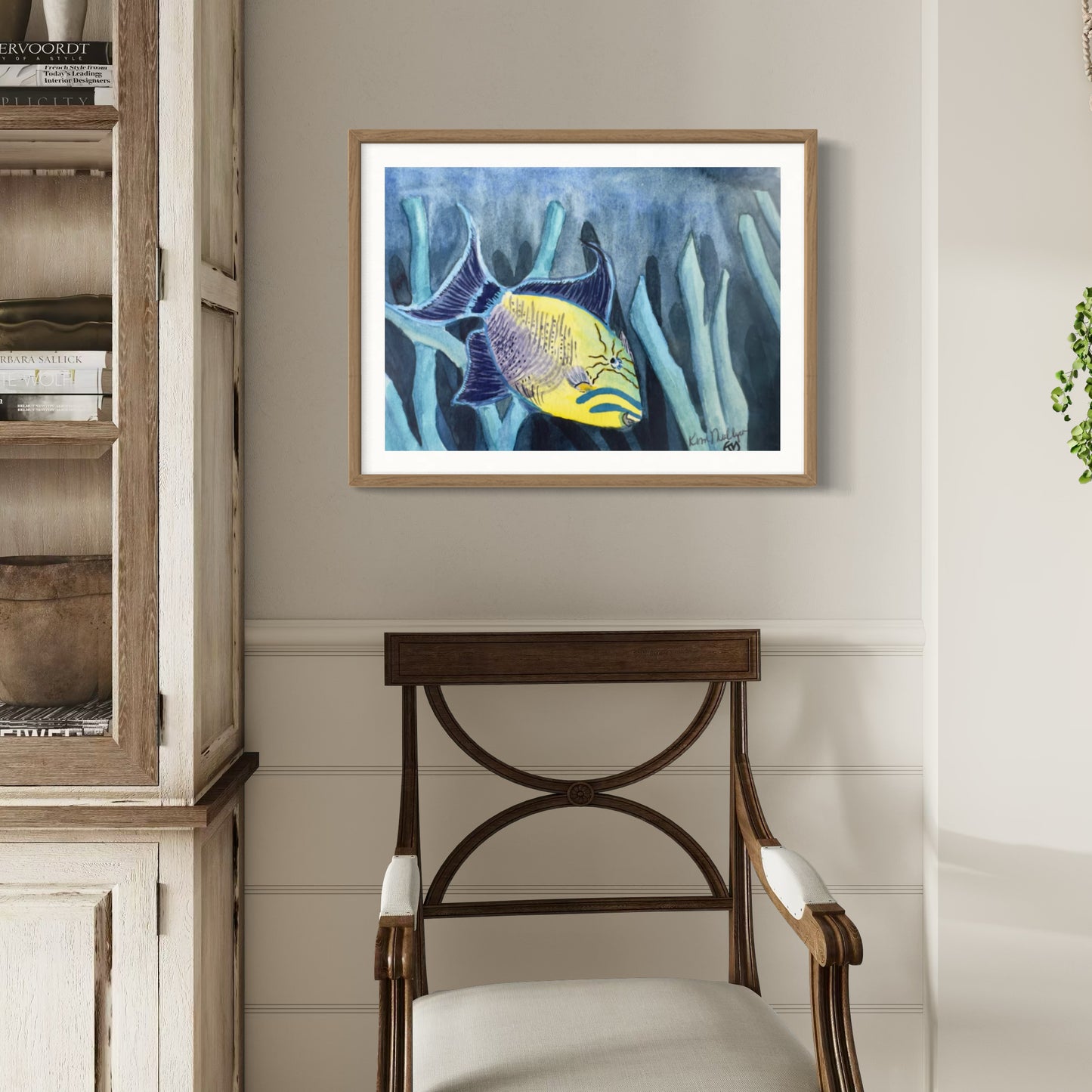Tropical Queen Trigger Fish Original Watercolor