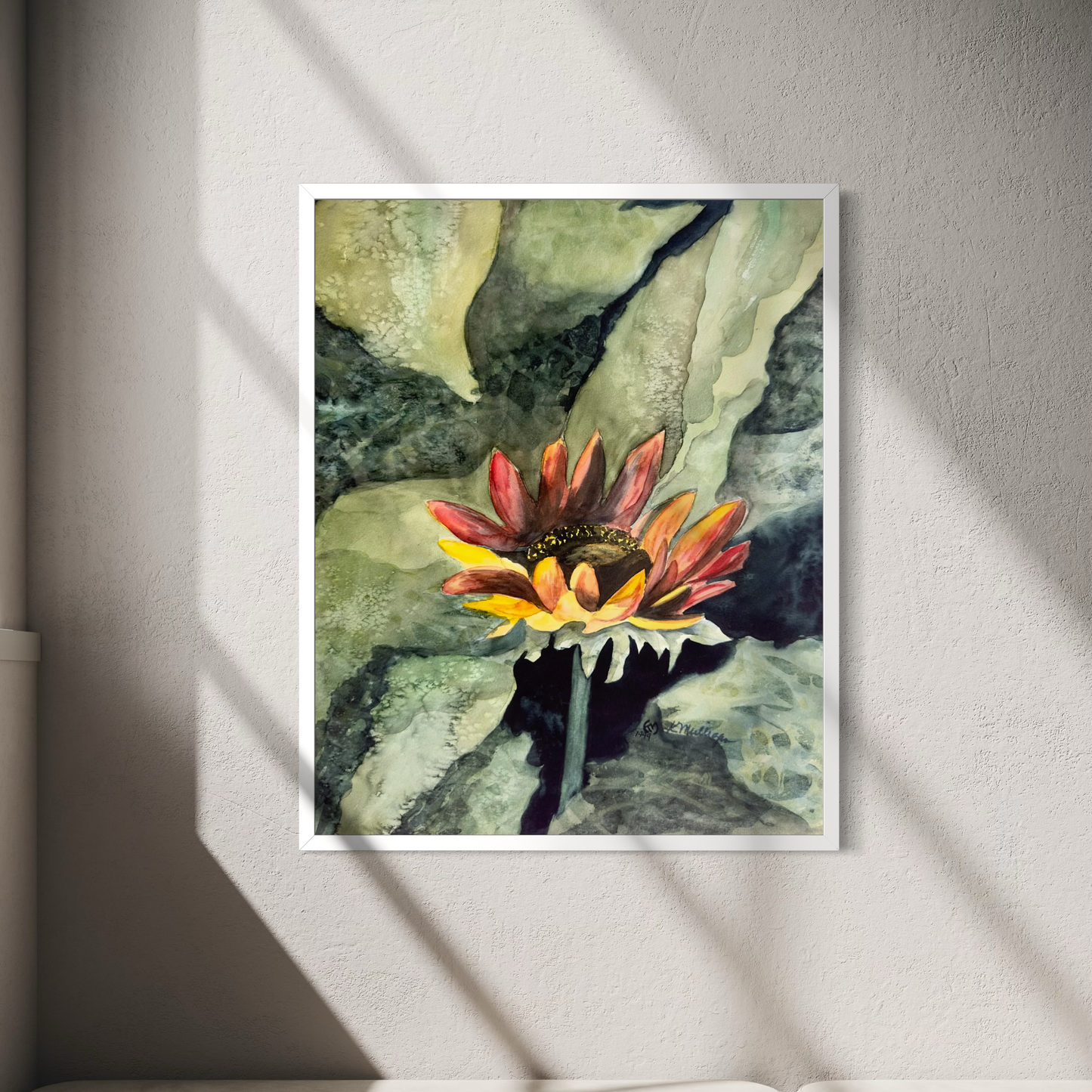 Print of Red Sunflower Watercolor Painting