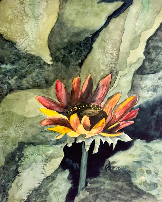 Print of Red Sunflower Watercolor Painting