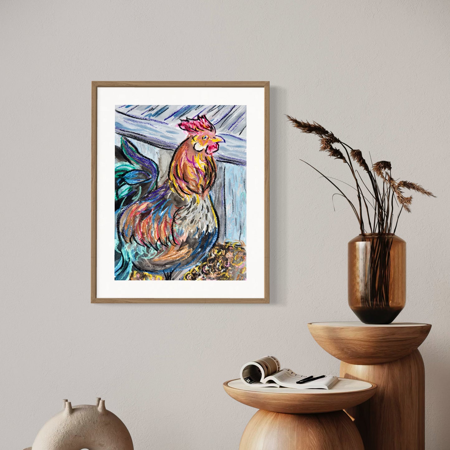 Print of Abstract Rooster Mixed Media Painting