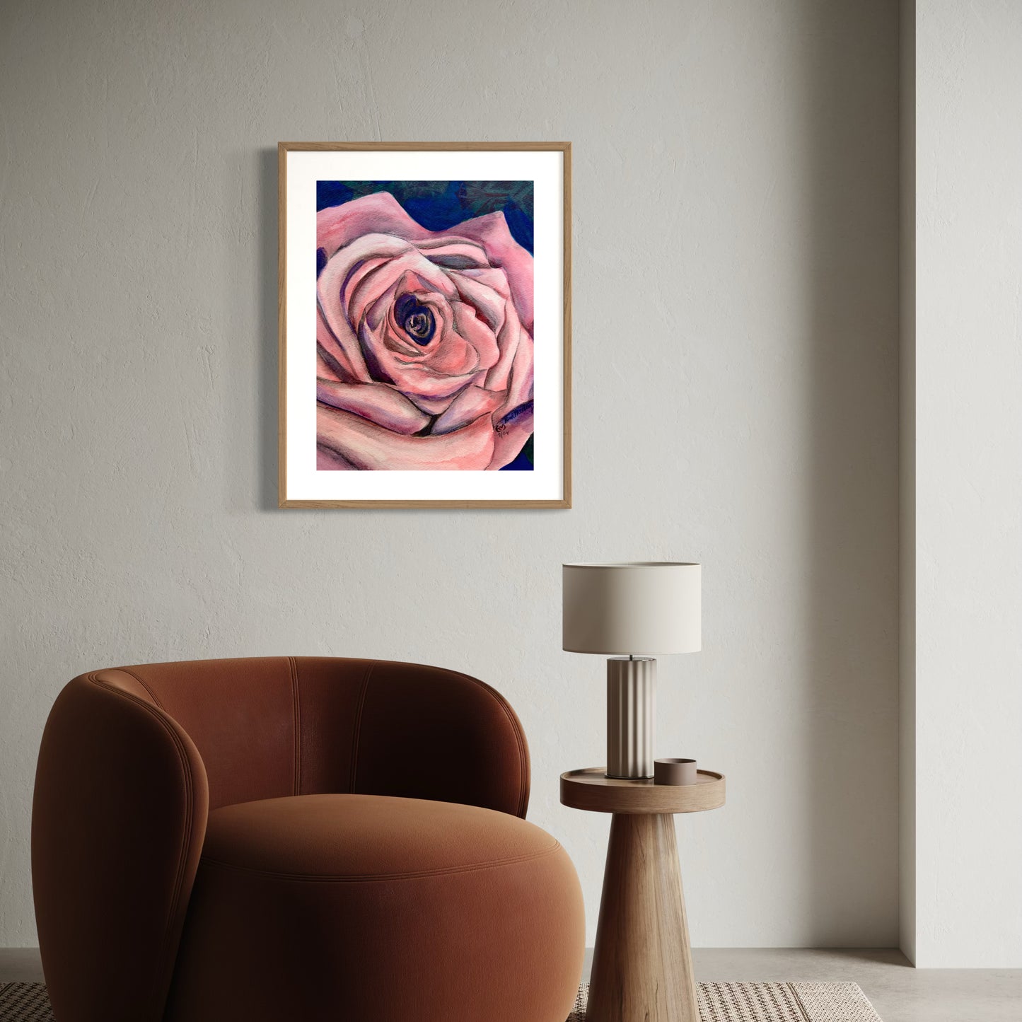Pink Rose Original Watercolor with Pastel Painting