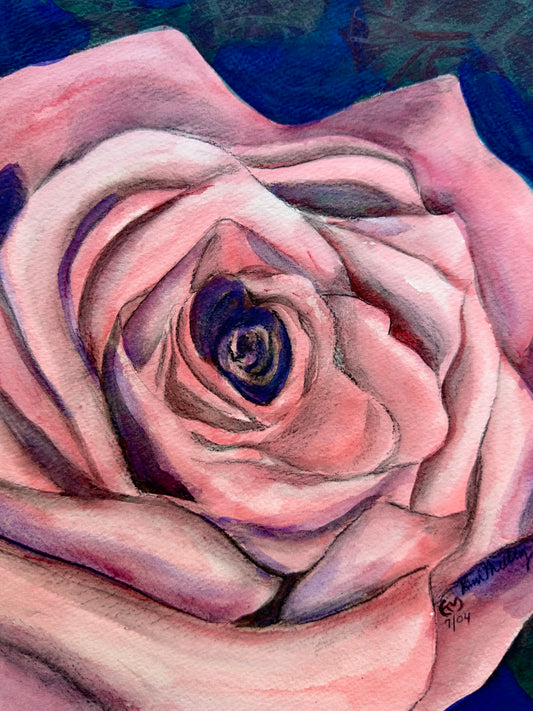 Pink Rose Original Watercolor with Pastel Painting