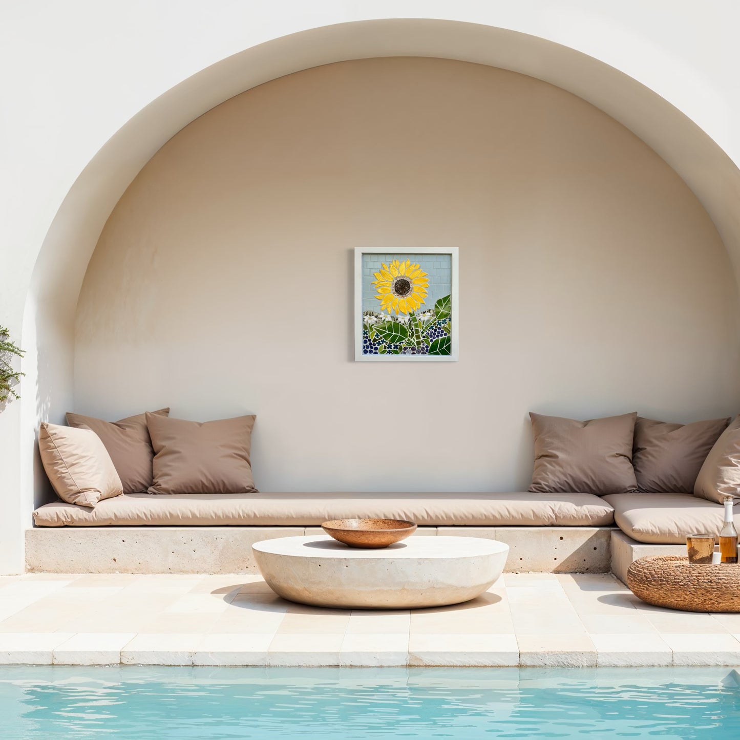 Handcrafted Mosaic Sunflower with Goldfinch Wall Art