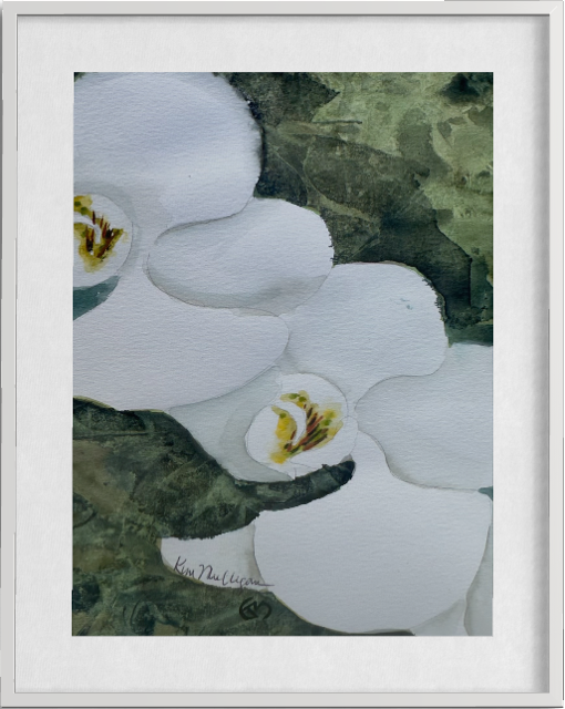Print of Twin White Orchids Watercolor Painting