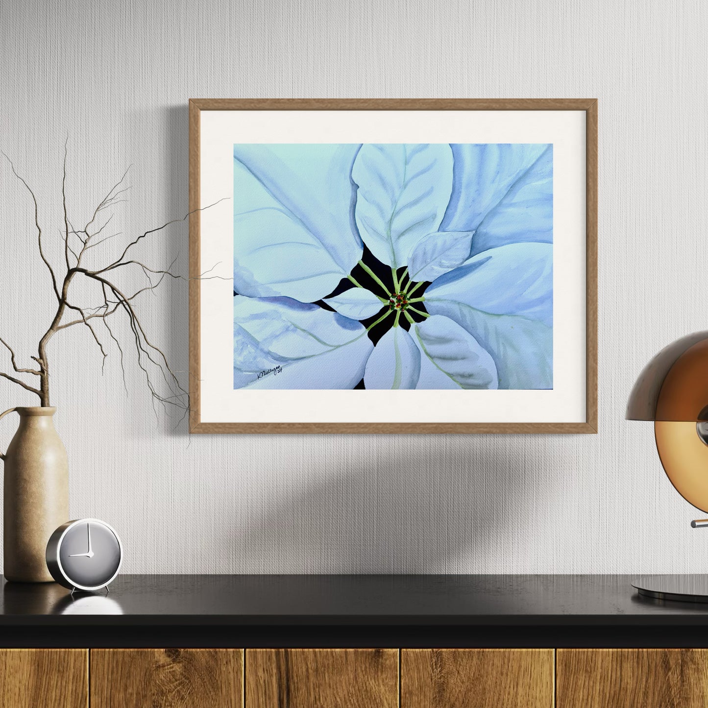 White Poinsettia Original Watercolor Painting