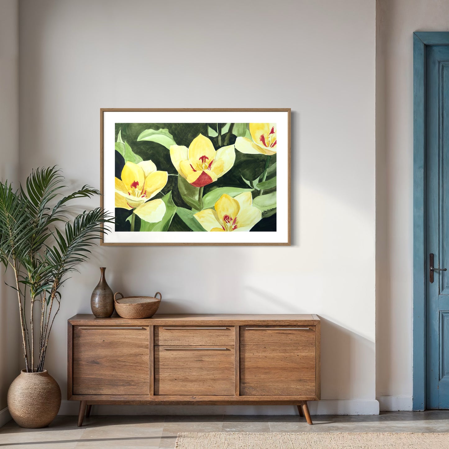 Print of Yellow and Red Tulips Watercolor Painting