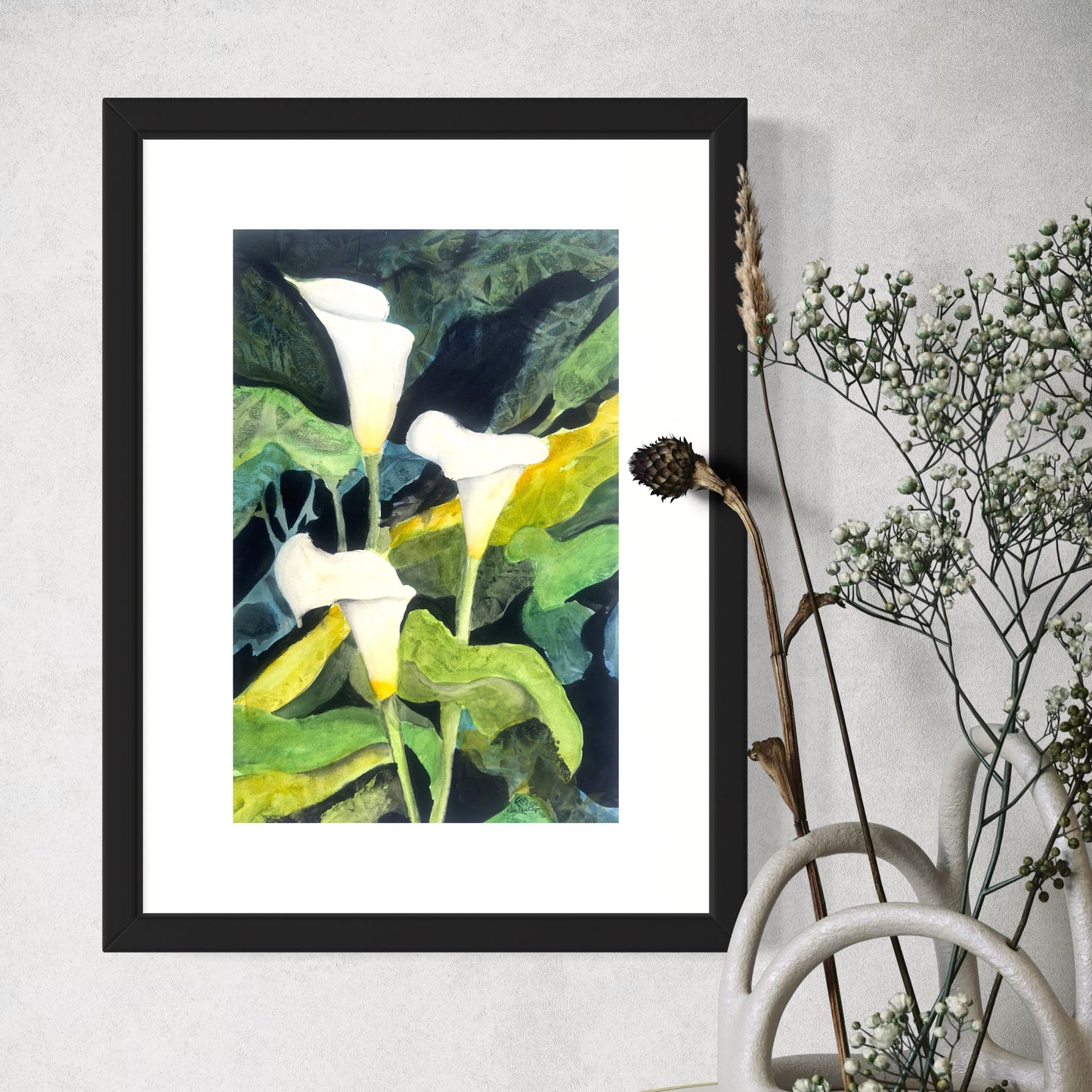 Print of Three Cala Lilies Watercolor Painting