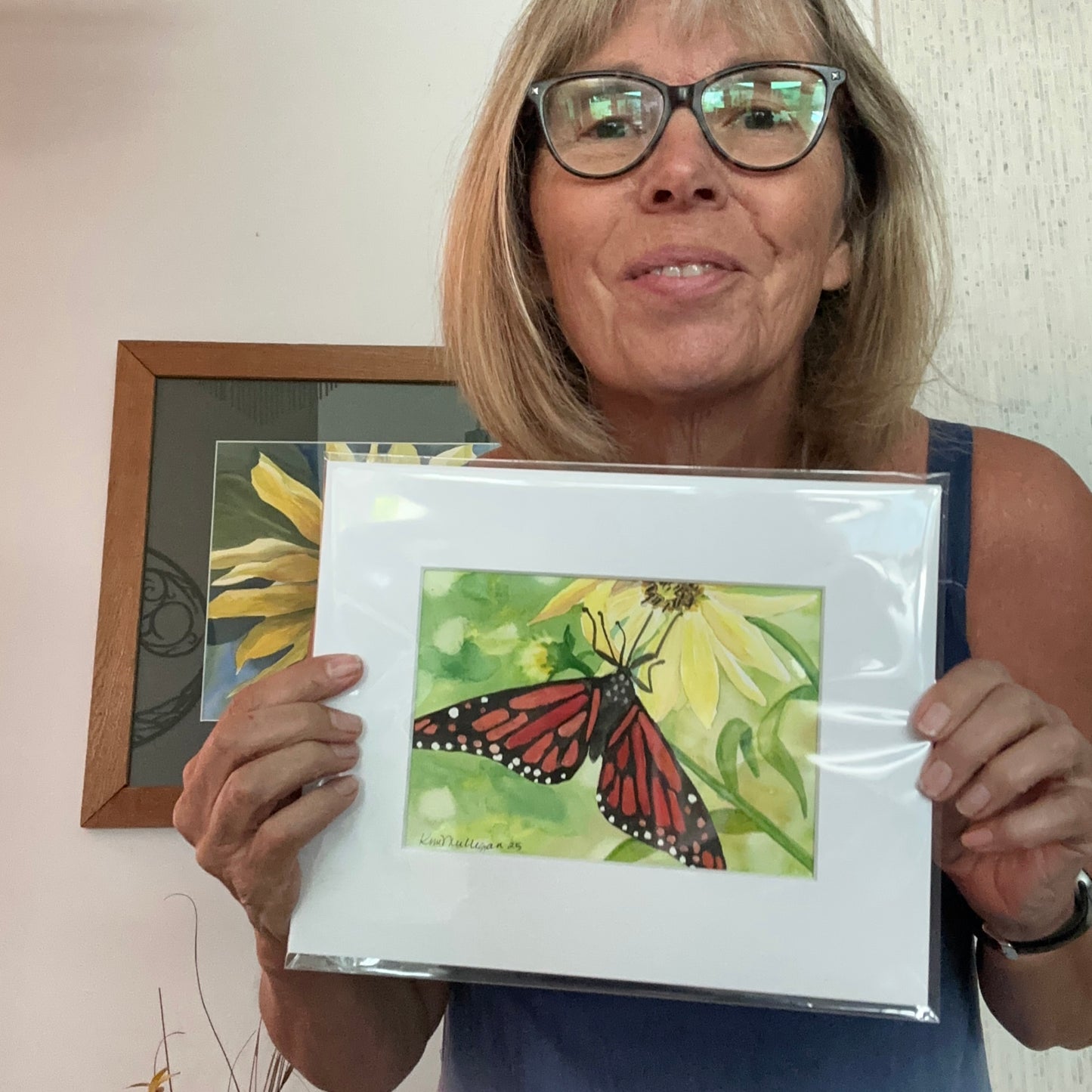 Monarch Butterfly with yellow flowers Original  Watercolor Painting