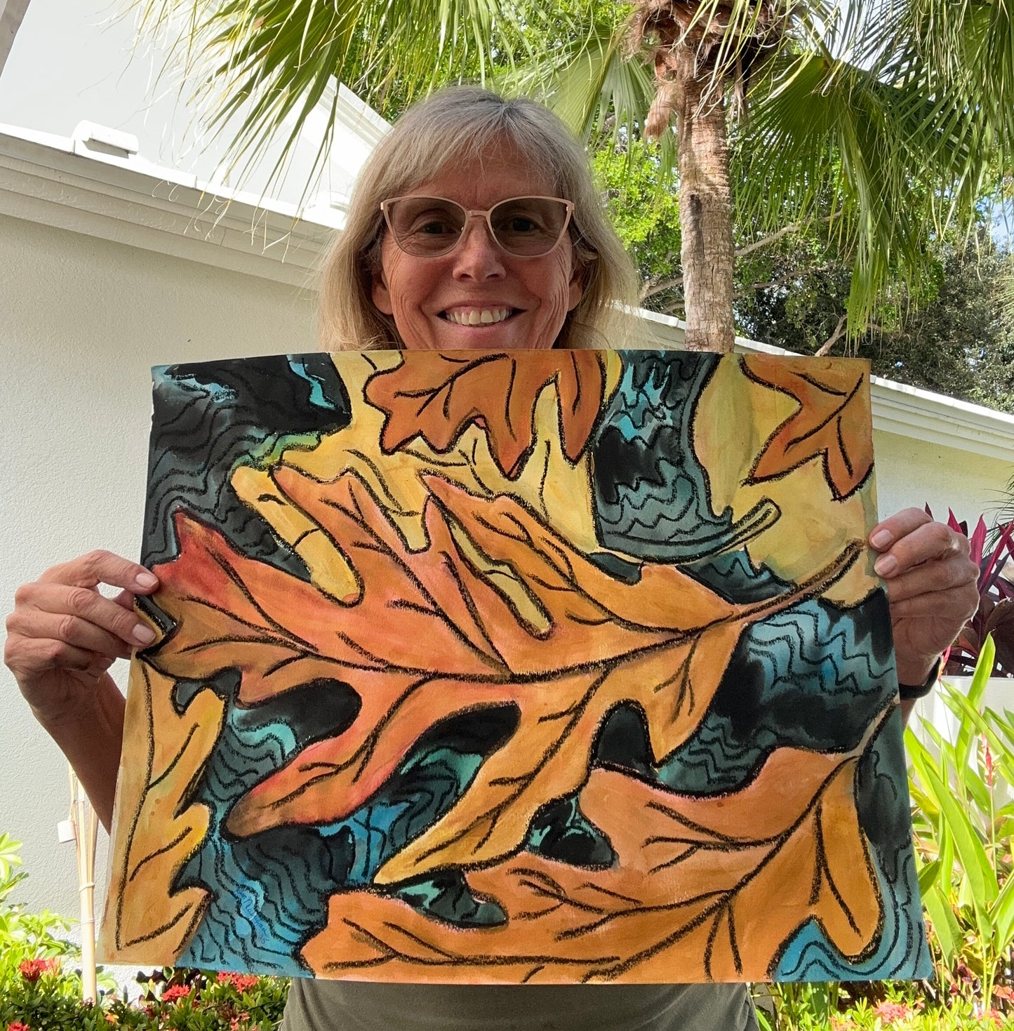 Falling Autumn Leaves Original Mixed Media Painting