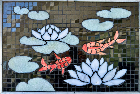 Water lilies and Goldfish Handcrafted Mosaic Art