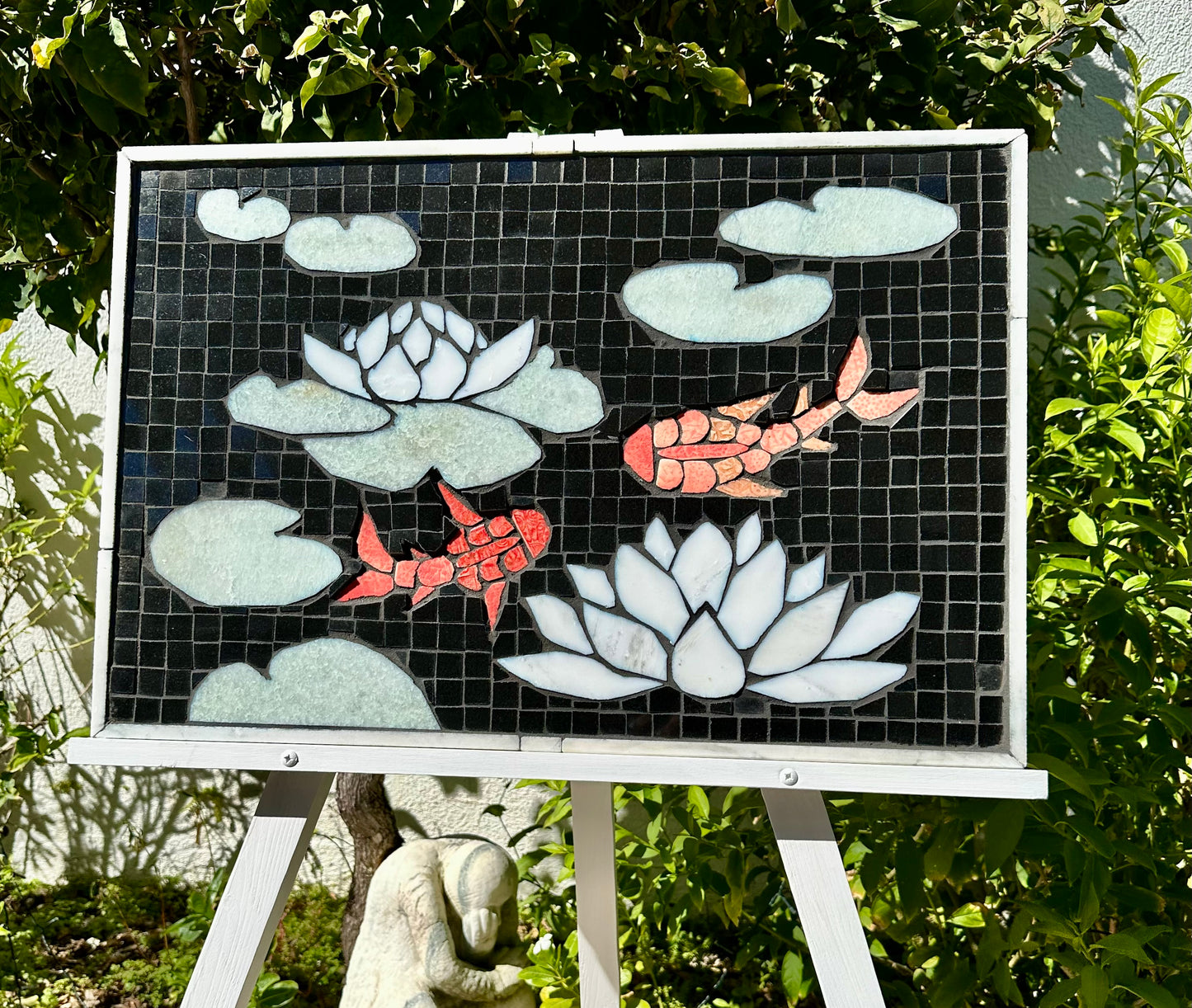 Water lilies and Goldfish Handcrafted Mosaic Art