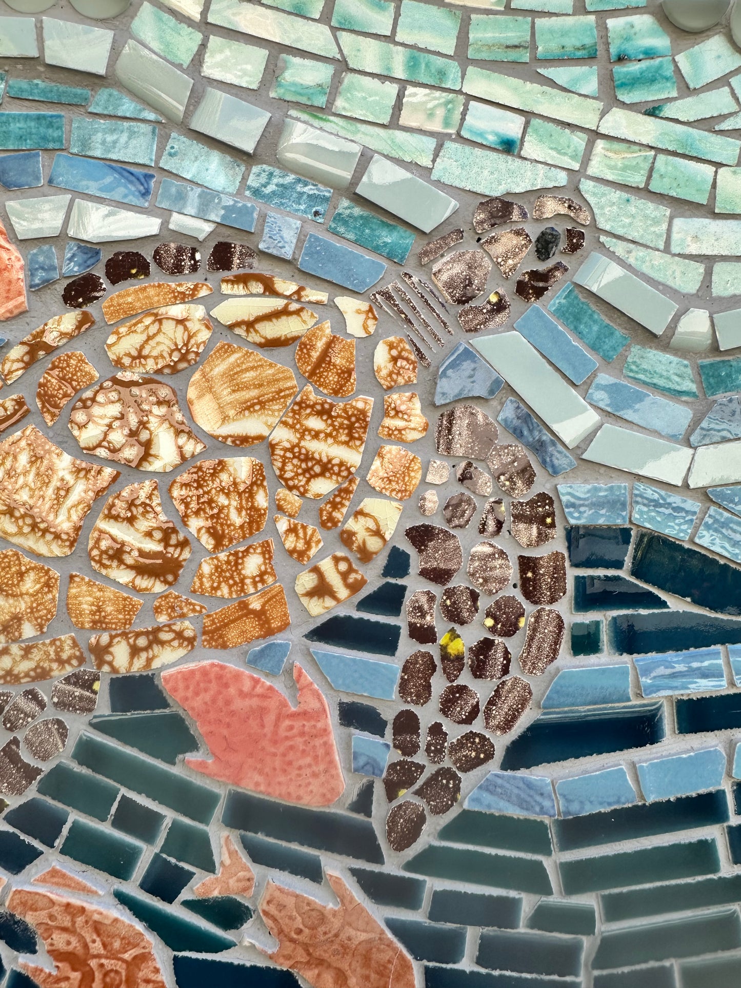 Handcrafted Mosaic Underwater Scene Wall Art with Sea Turtle and Fish -21.5x17.5"