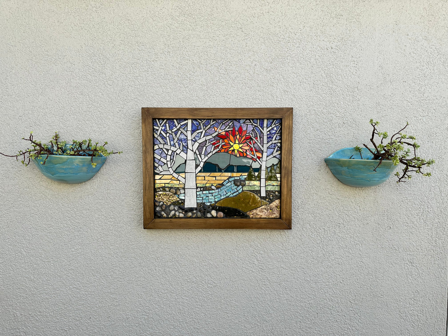 Handcrafted Mosaic Landscape Wall Art with River & Trees
