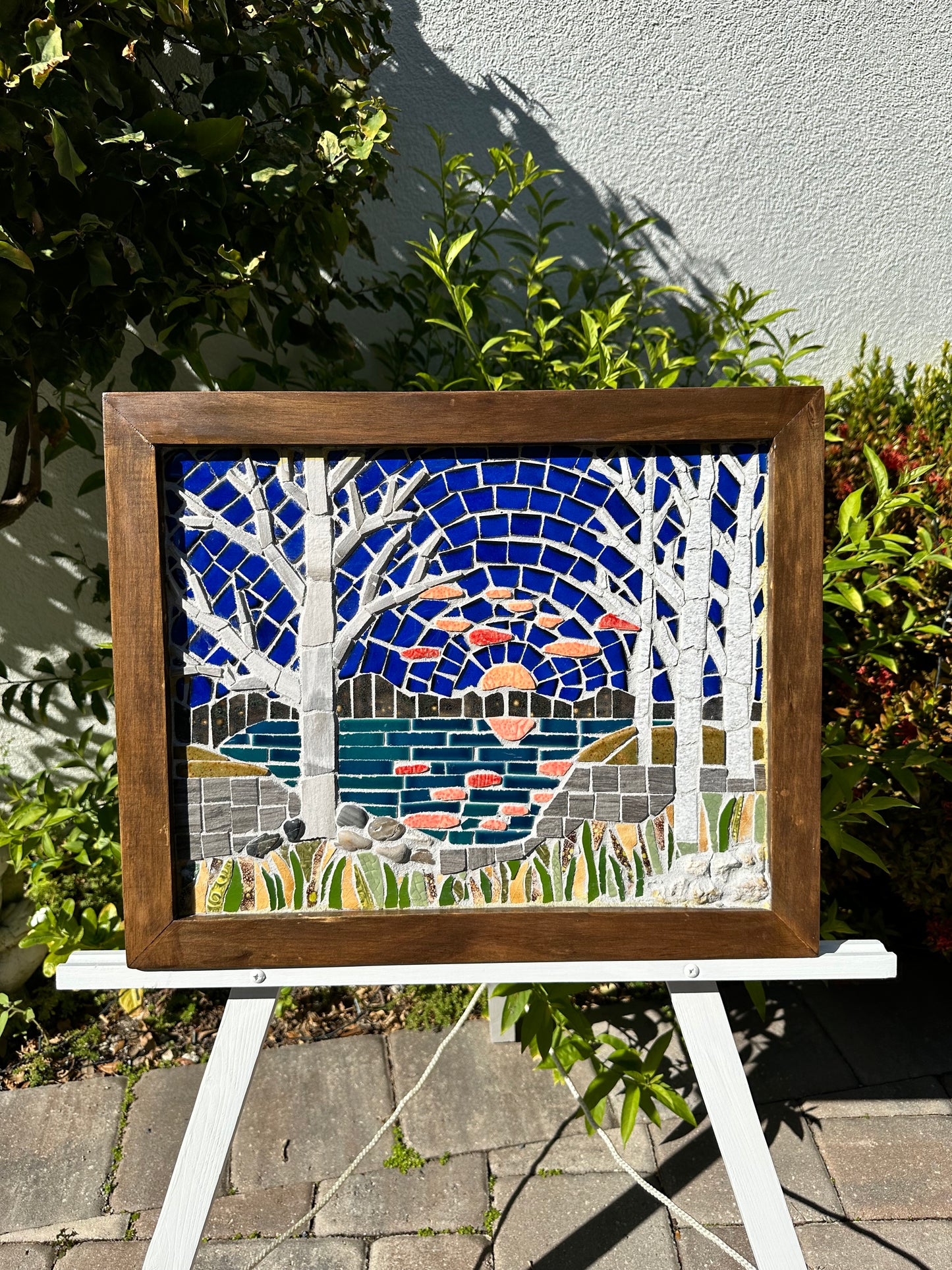 Handcrafted Mosaic Landscape Wall Art with Lake & Trees
