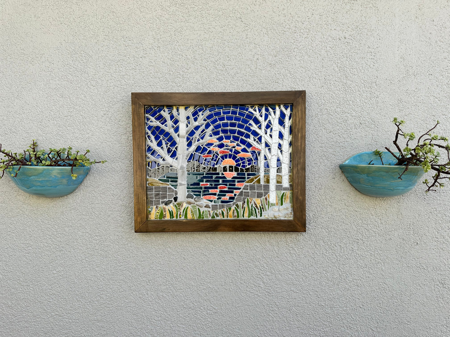 Handcrafted Mosaic Landscape Wall Art with Lake & Trees