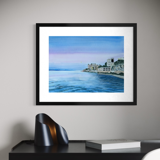 artwork of a coastal scene in Monaco.