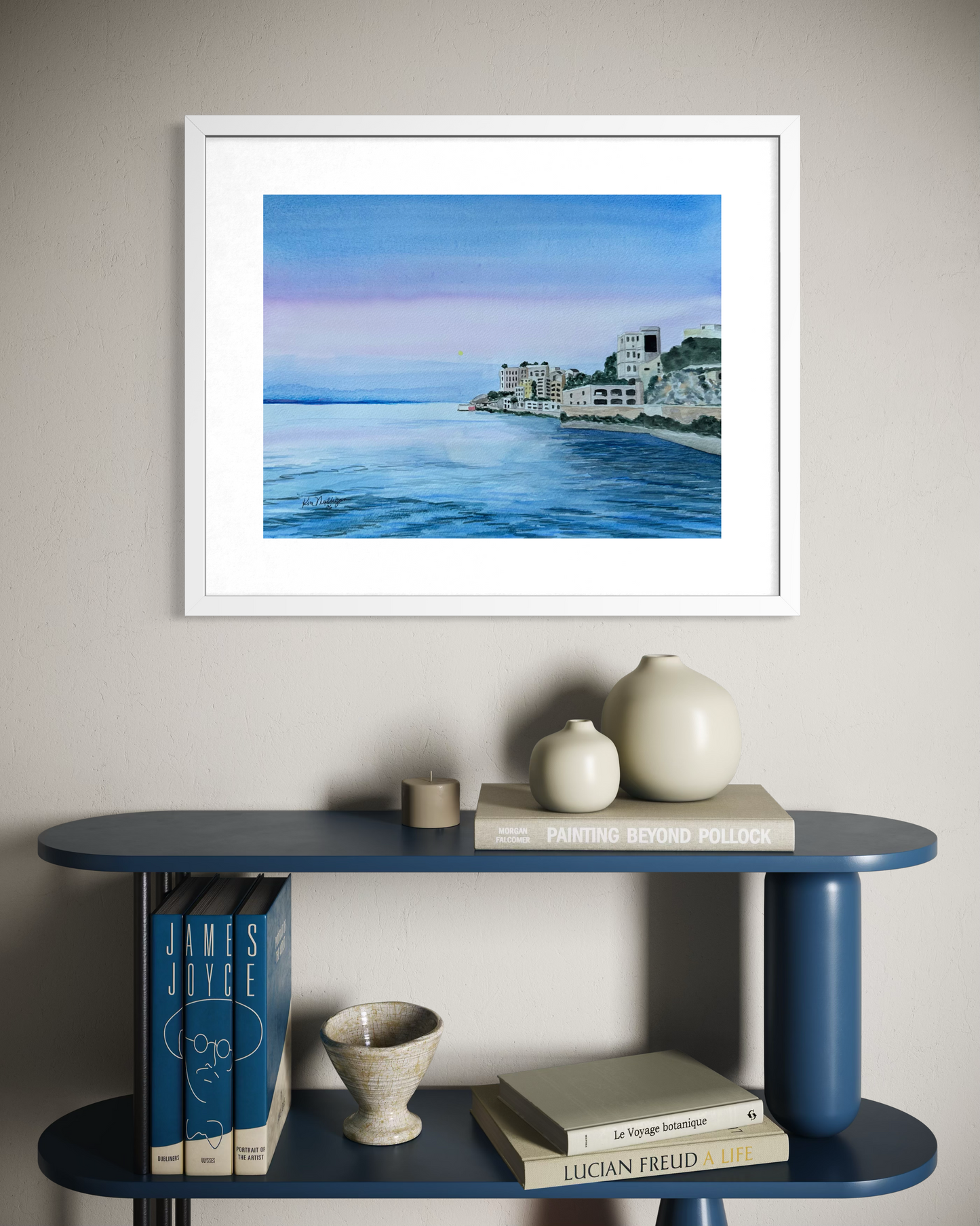 Monaco Morning Seascape Watercolor Original Watercolor Painting -12x16"