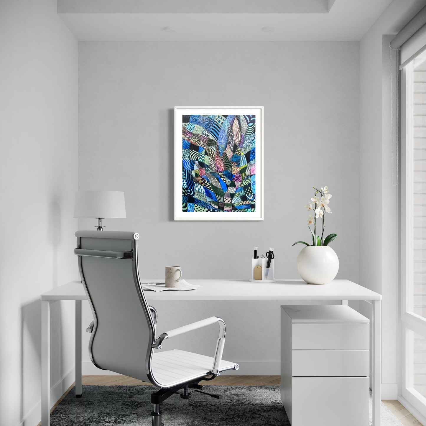 Abstract Bird with Patterns Original Watercolor Painting - 9x12"