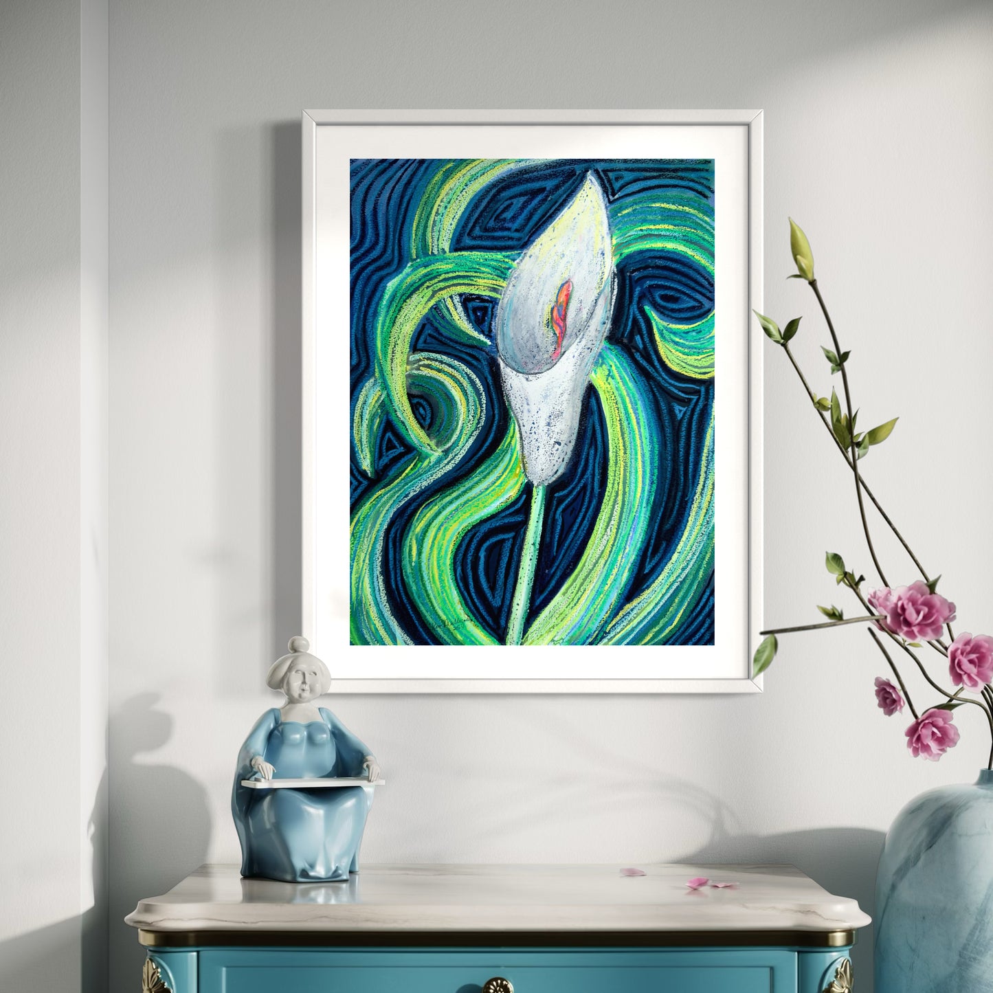 Print of Abstract Cala Lily Flower Mixed Media Painting
